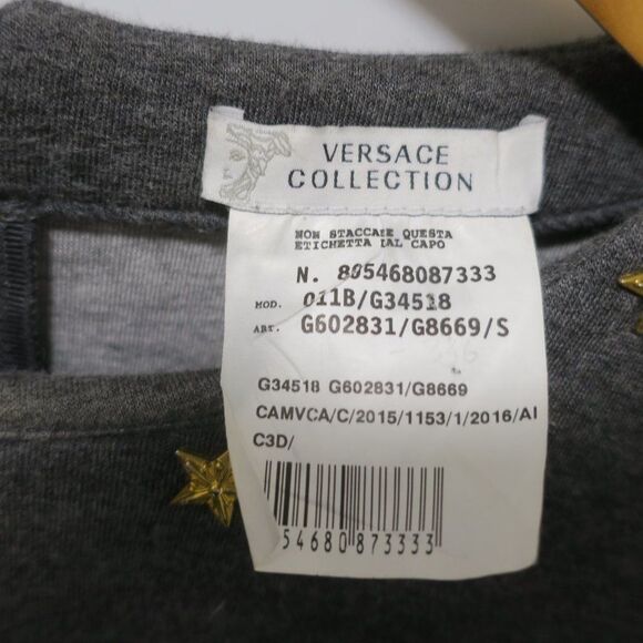 AUTHENTIC VERSACE COLLECTION STUDDED SWEATSHIRT GREY gold STARS size Small LUXE - Picture 5 of 11
